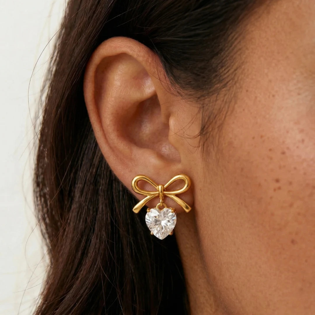 Celeste Bow & Heart Earrings