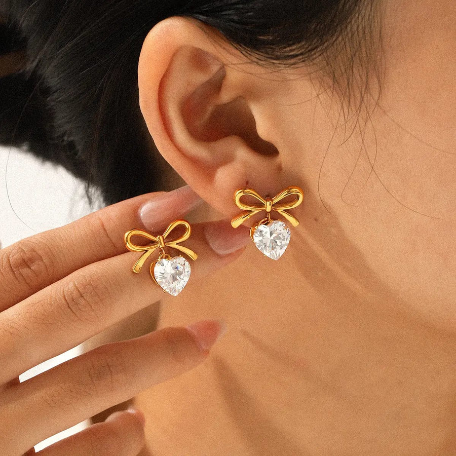 Bow & Heart Drop Earrings