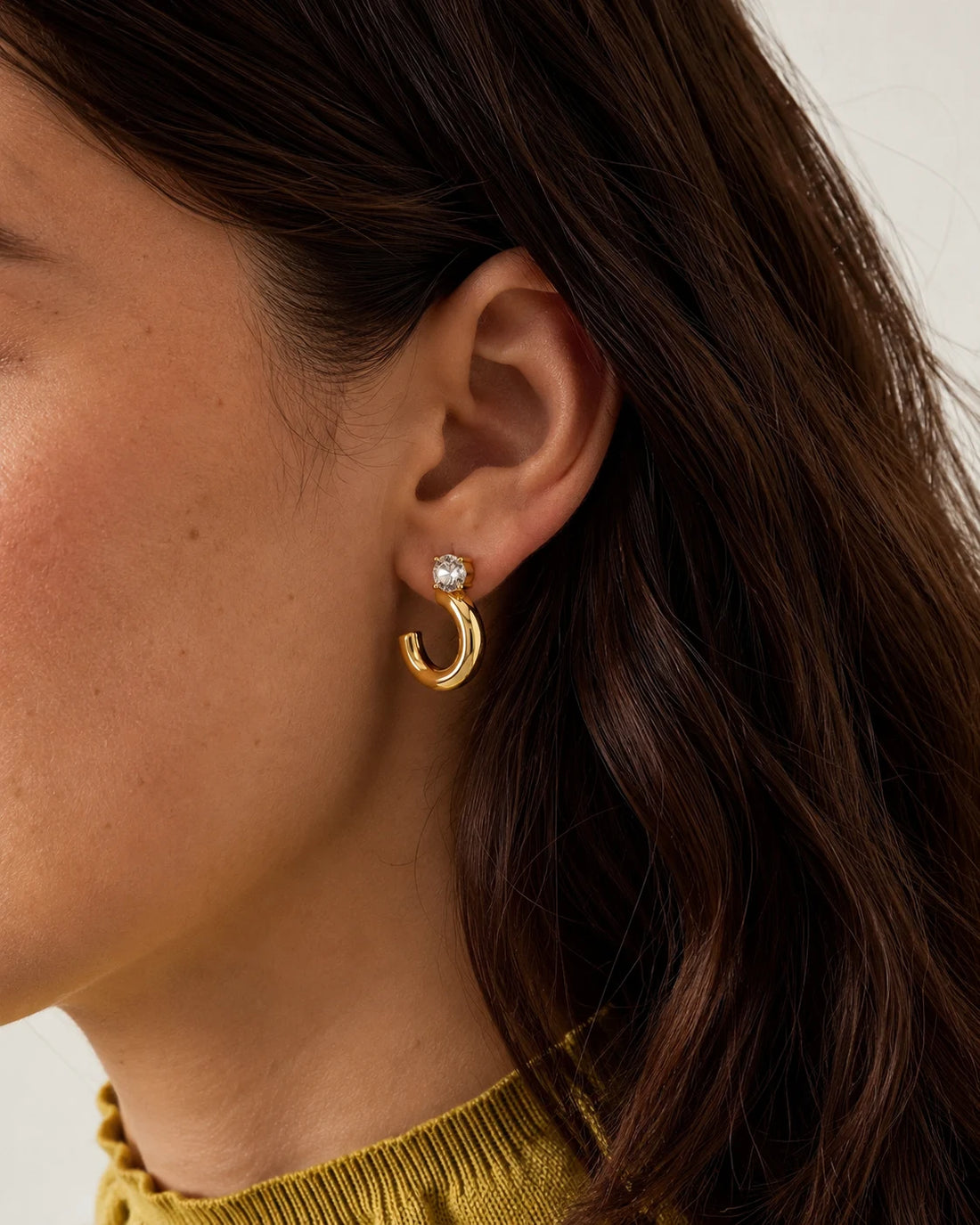 Crystal Solitaire Huggie Hoop Earrings for Women