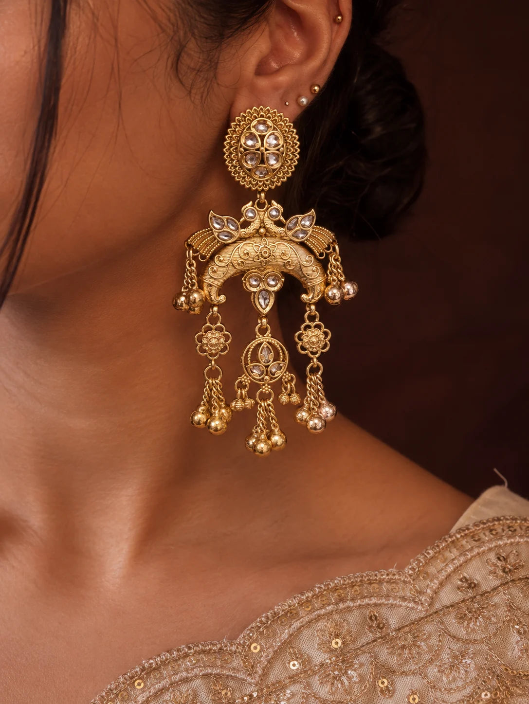Morni Kundan Chandbali Earrings