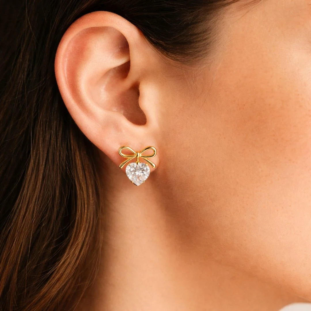 Zircon & Bow Stud Earrings