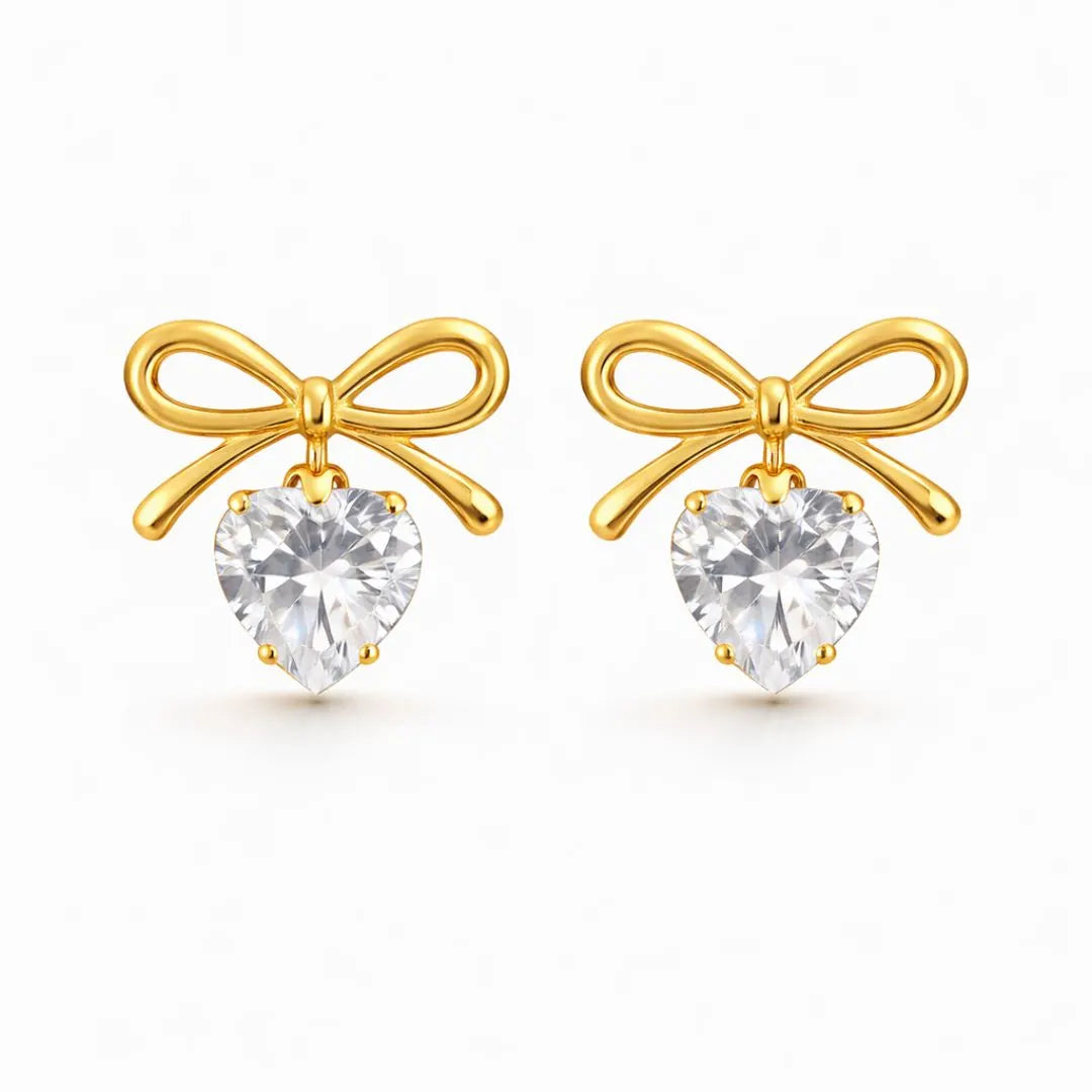 Zircon & Bow Stud Earrings
