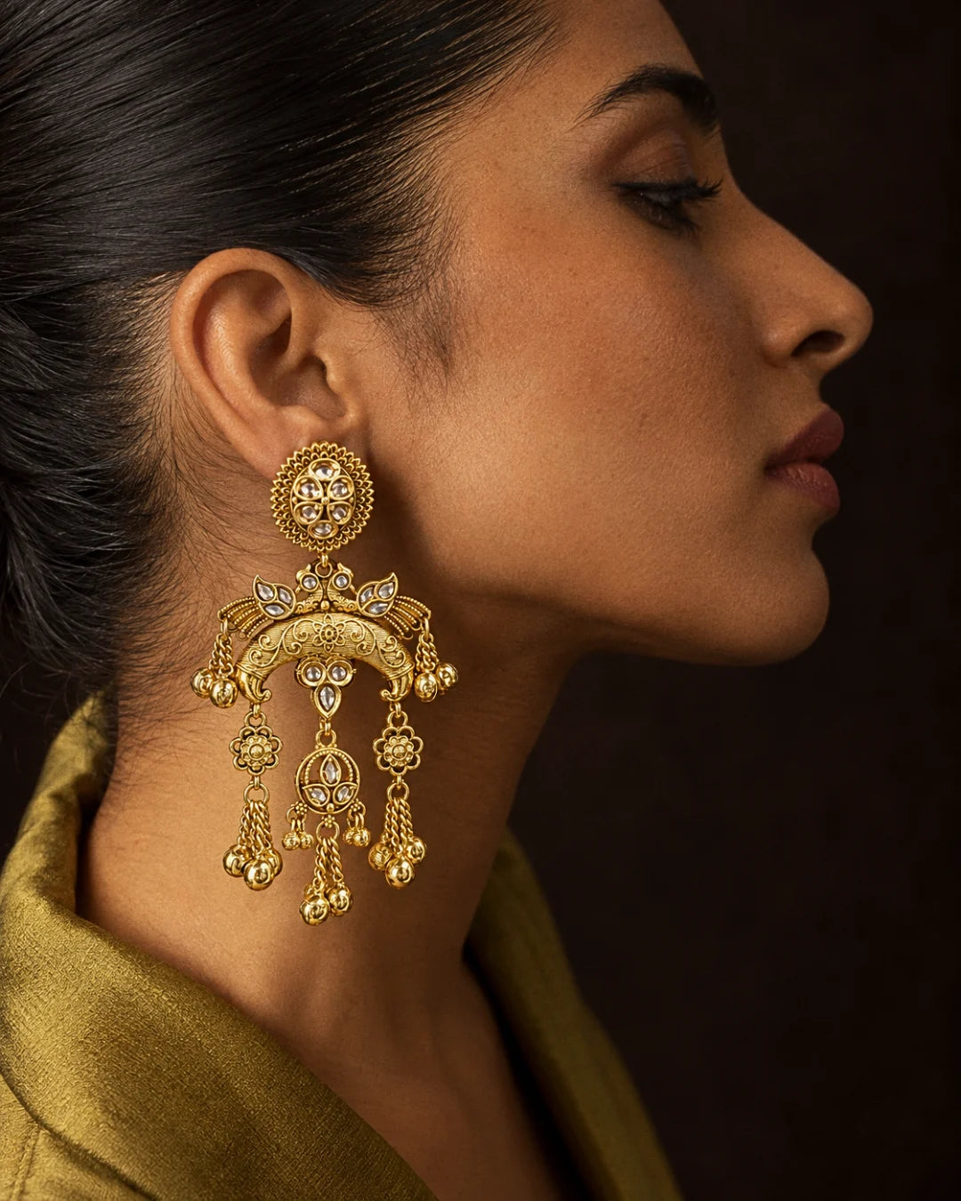 Morni Kundan Chandbali Earrings