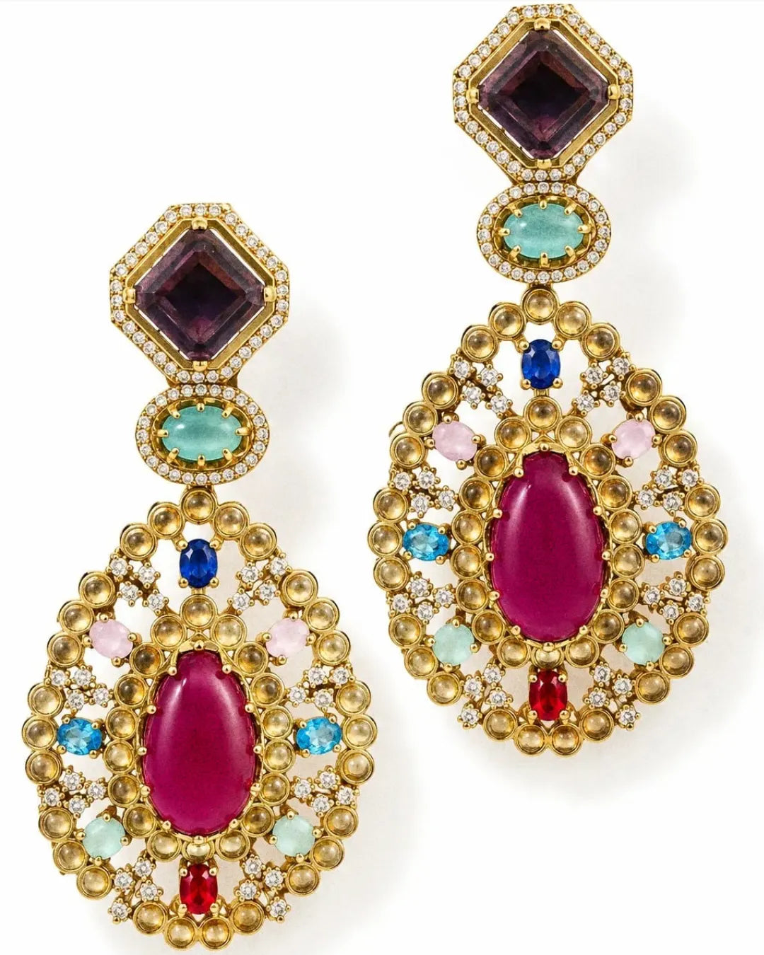 Navrang Vintage Cabochon Heritage Drop Earrings