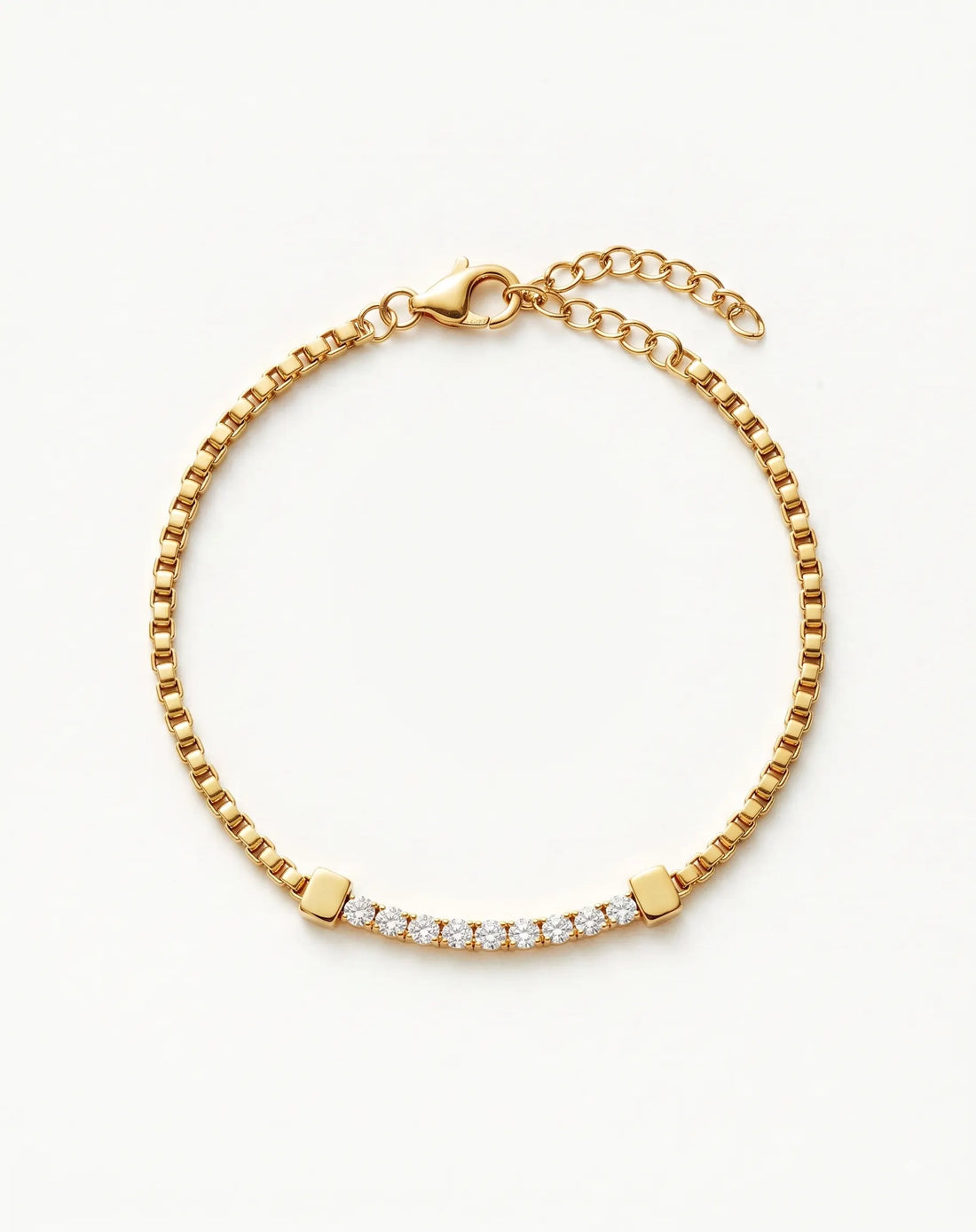 Arc Stone Box Bracelet laid out on white showing the curved stone row, waterproof gold men's bracelet