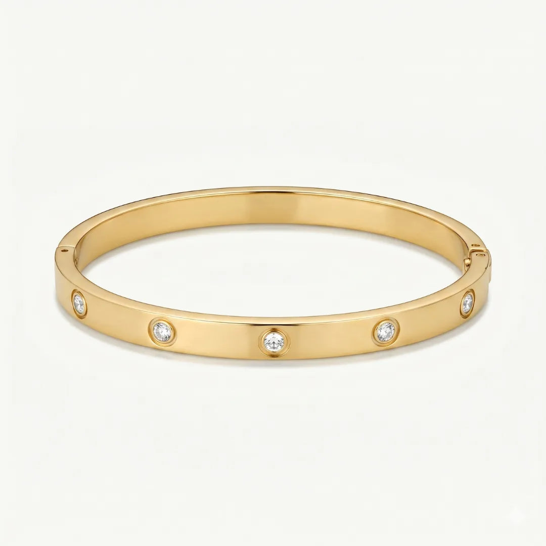 Bezel Crystal Bangle on white, front view – sweatproof, hypoallergenic bangle