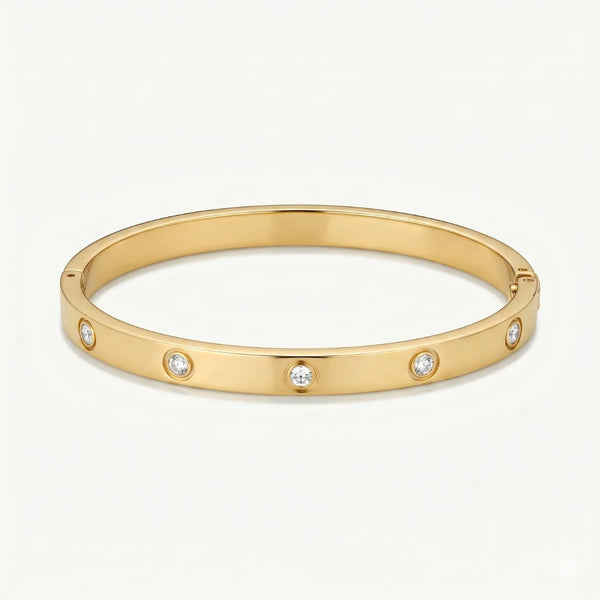 Bezel Crystal Bangle on white, front view – sweatproof, hypoallergenic bangle