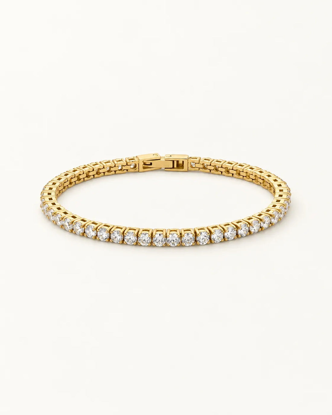 Classic Tennis Bracelet on white, continuous row of round zircons, waterproof gold tennis bracelet