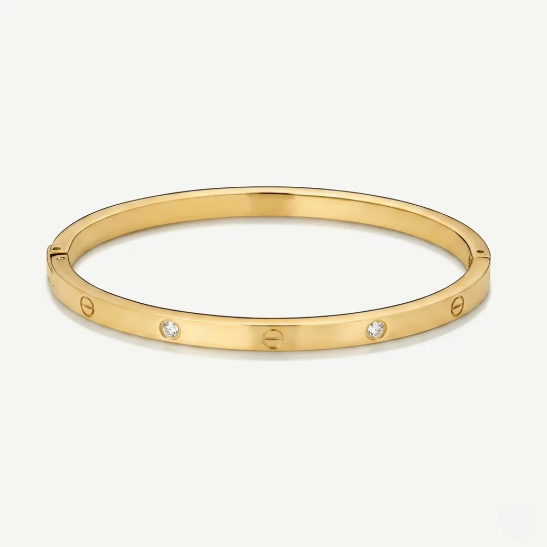 Crystal Screw Bangle on white, side view – anti-tarnish bangle for daily wear