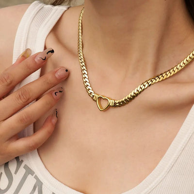 Gold Heart Link Chain Necklace