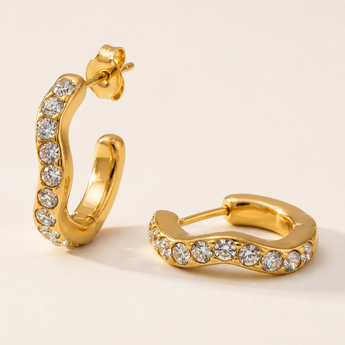 Elara Pavé Hoops – waterproof hoop earrings for women, curved hoops with crystal pavé, anti-tarnish 18K gold PVD | Priskel Jewellery