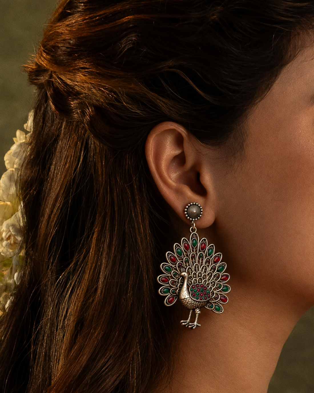 Mayura Peacock Meenakari Jhumkas