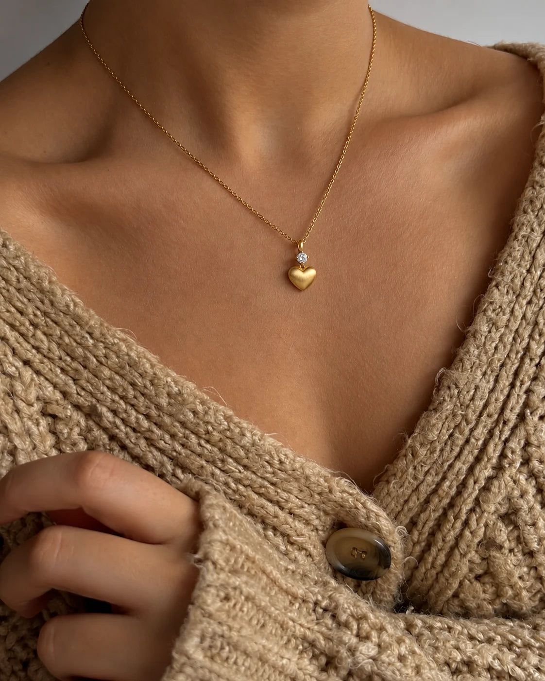Puffed Heart & Crystal Pendant Necklace for Women