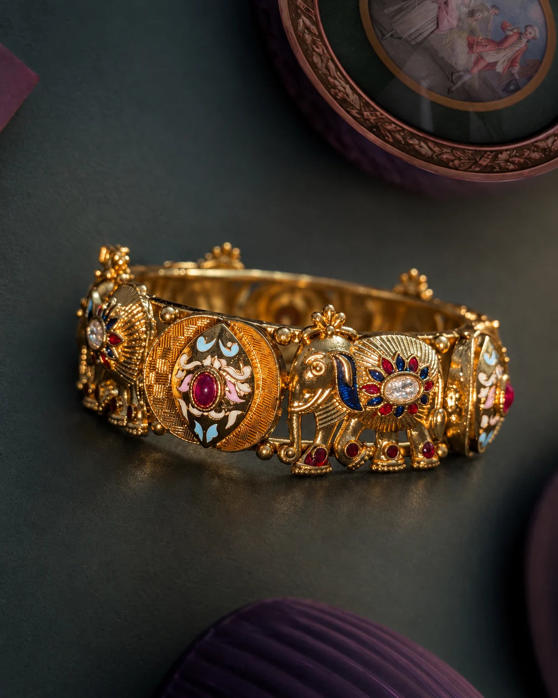Gajraj Meenakari Antique Cuff