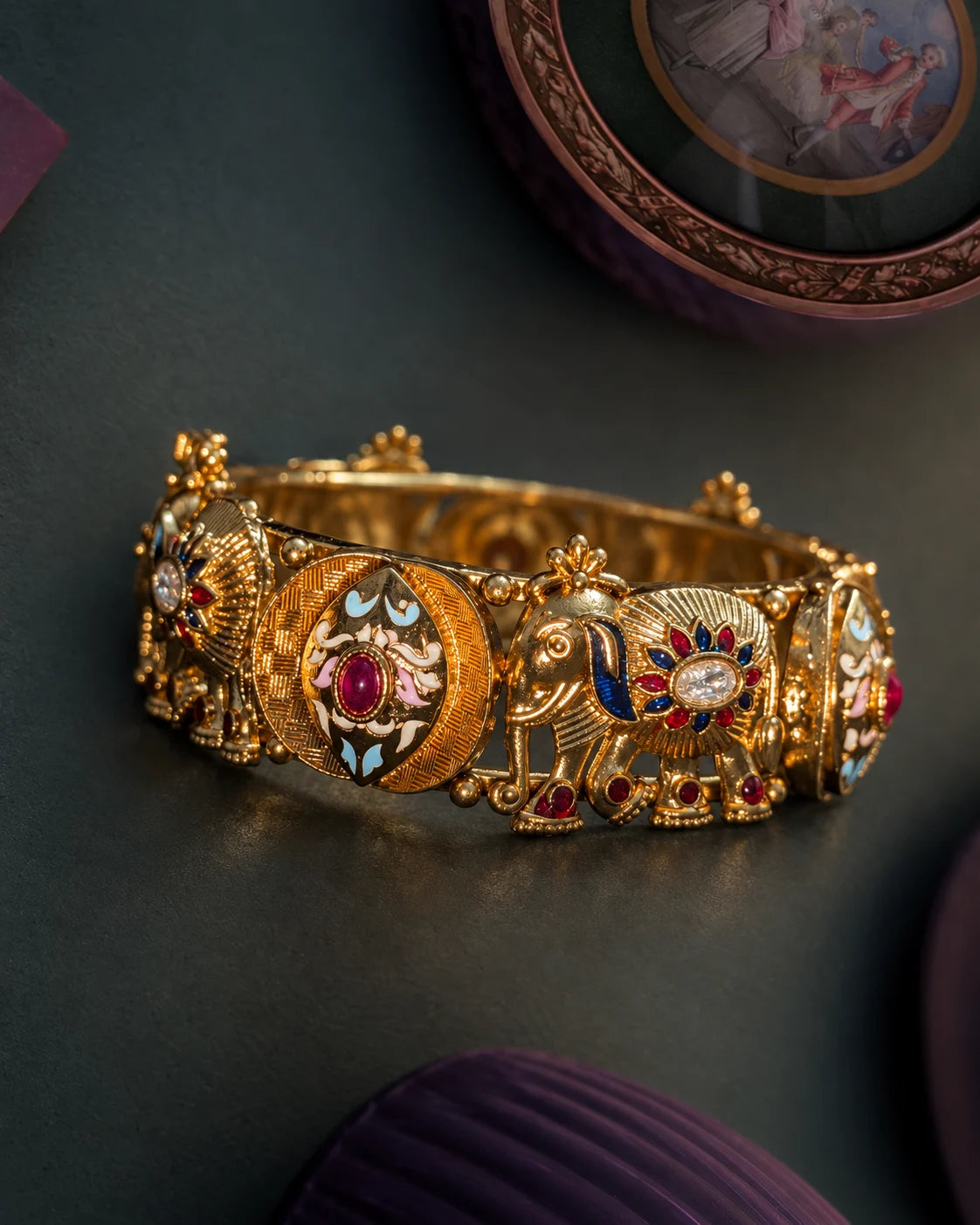 Gajraj Meenakari Antique Cuff