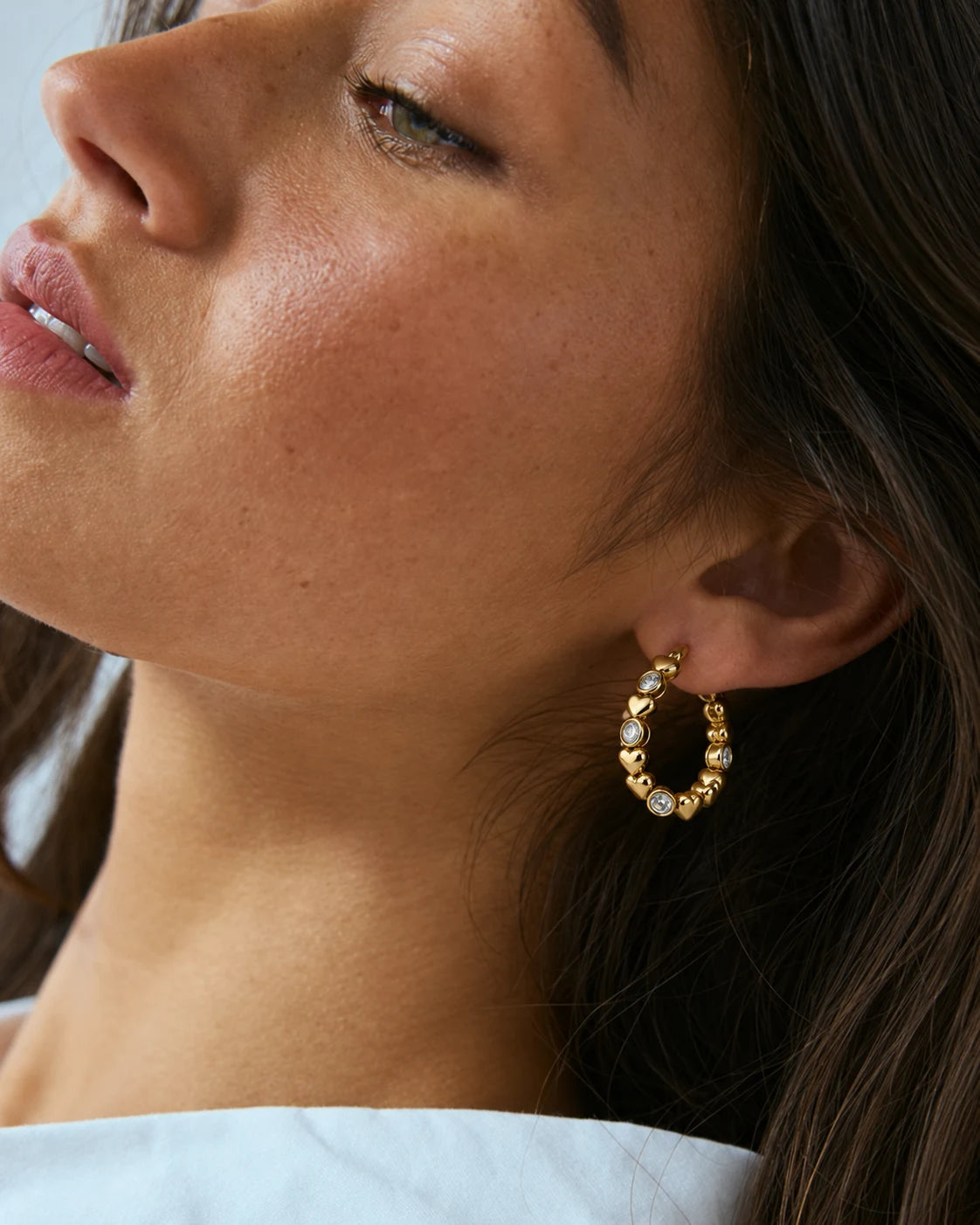 Crystal Heart Beaded Hoop Earrings for Women