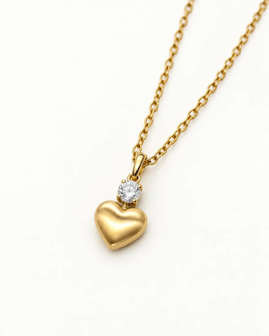 Puffed Heart & Crystal Pendant Necklace for Women
