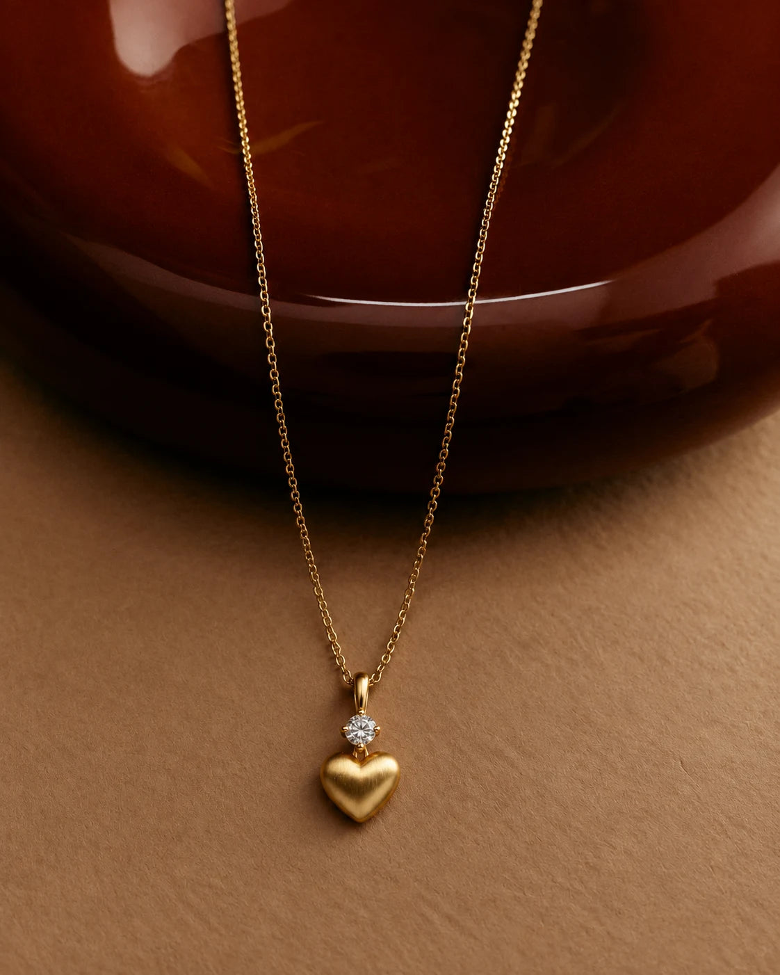 Puffed Heart & Crystal Pendant Necklace for Women