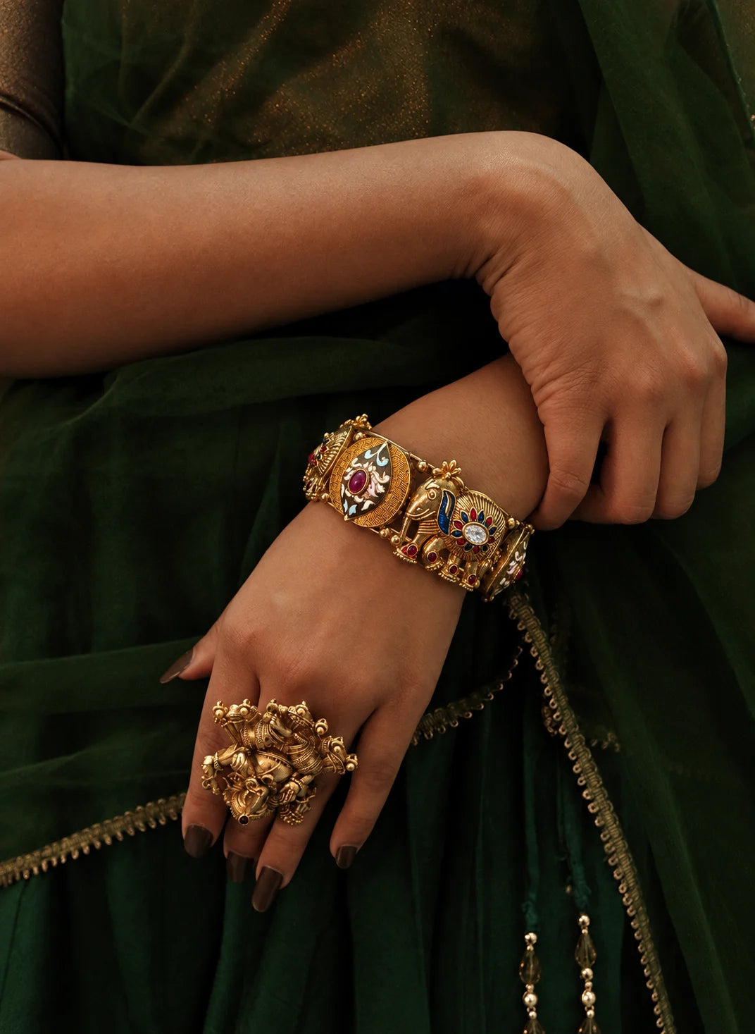 Gajraj Meenakari Antique Cuff