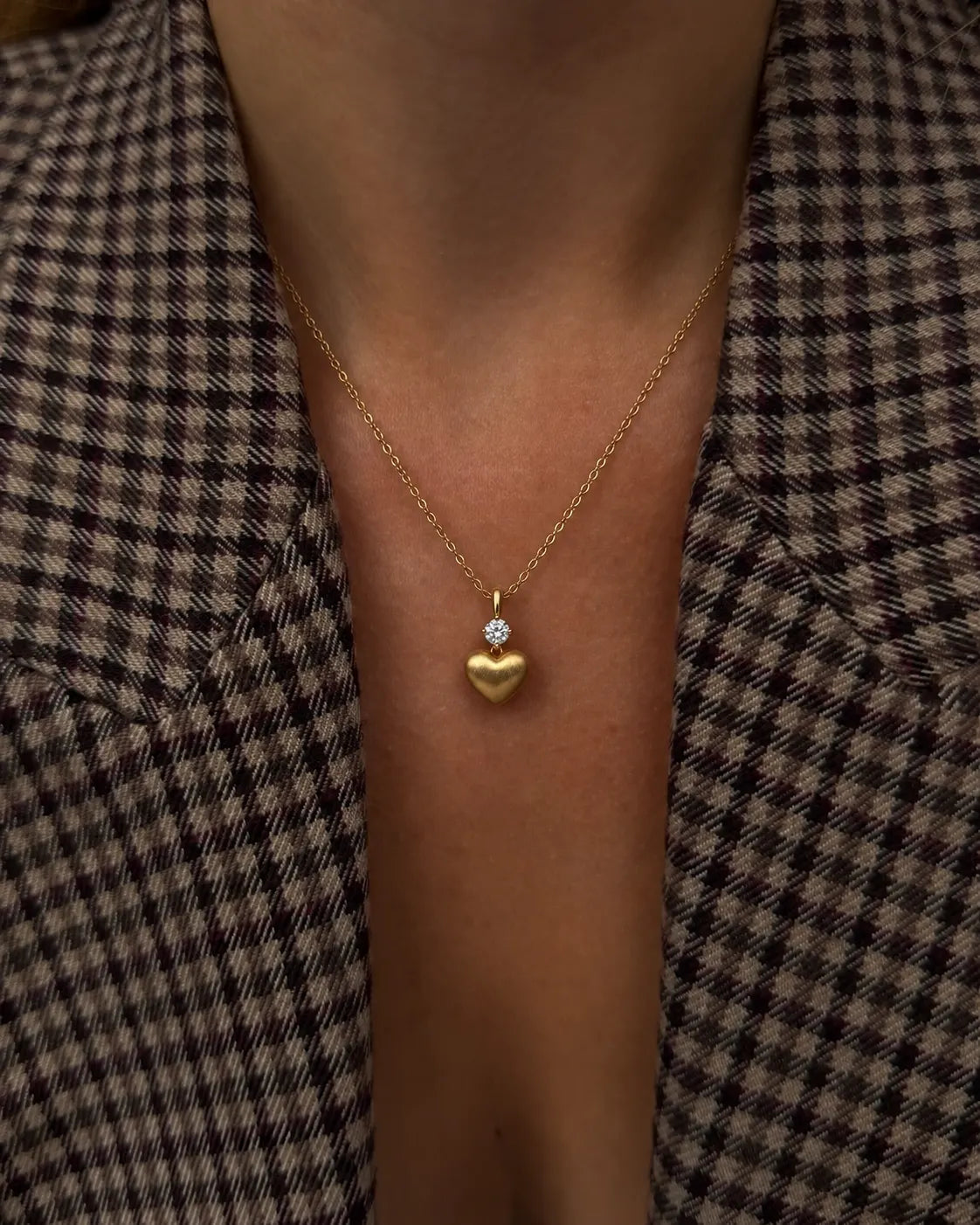 Puffed Heart & Crystal Pendant Necklace for Women