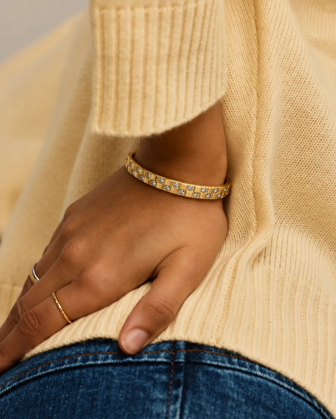 Double Row Crystal Bangle for Women