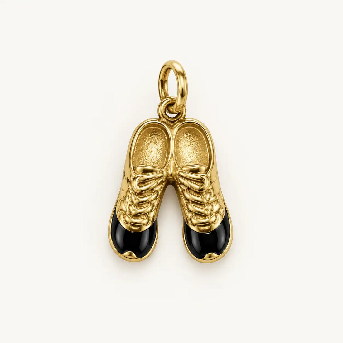 Football Cleats Charm – waterproof gold charm, pair of boots with black enamel toes, anti-tarnish 18K gold PVD | Priskel Jewellery