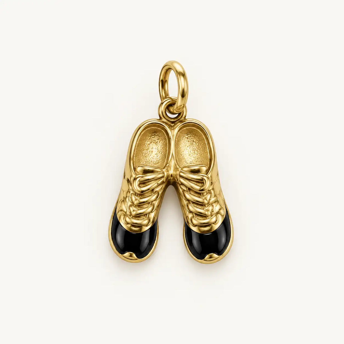 Football Cleats Charm – waterproof gold charm, pair of boots with black enamel toes, anti-tarnish 18K gold PVD | Priskel Jewellery