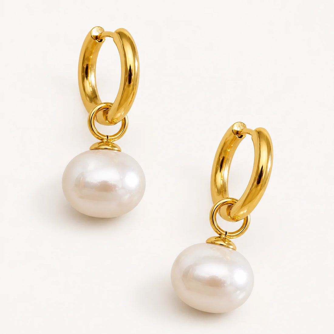 Freshwater Drop Pearl Hoop Earrings – waterproof pearl earrings for women, gold hoops with 11 mm freshwater pearl drops, anti-tarnish 18K gold PVD | Priskel Jewellery