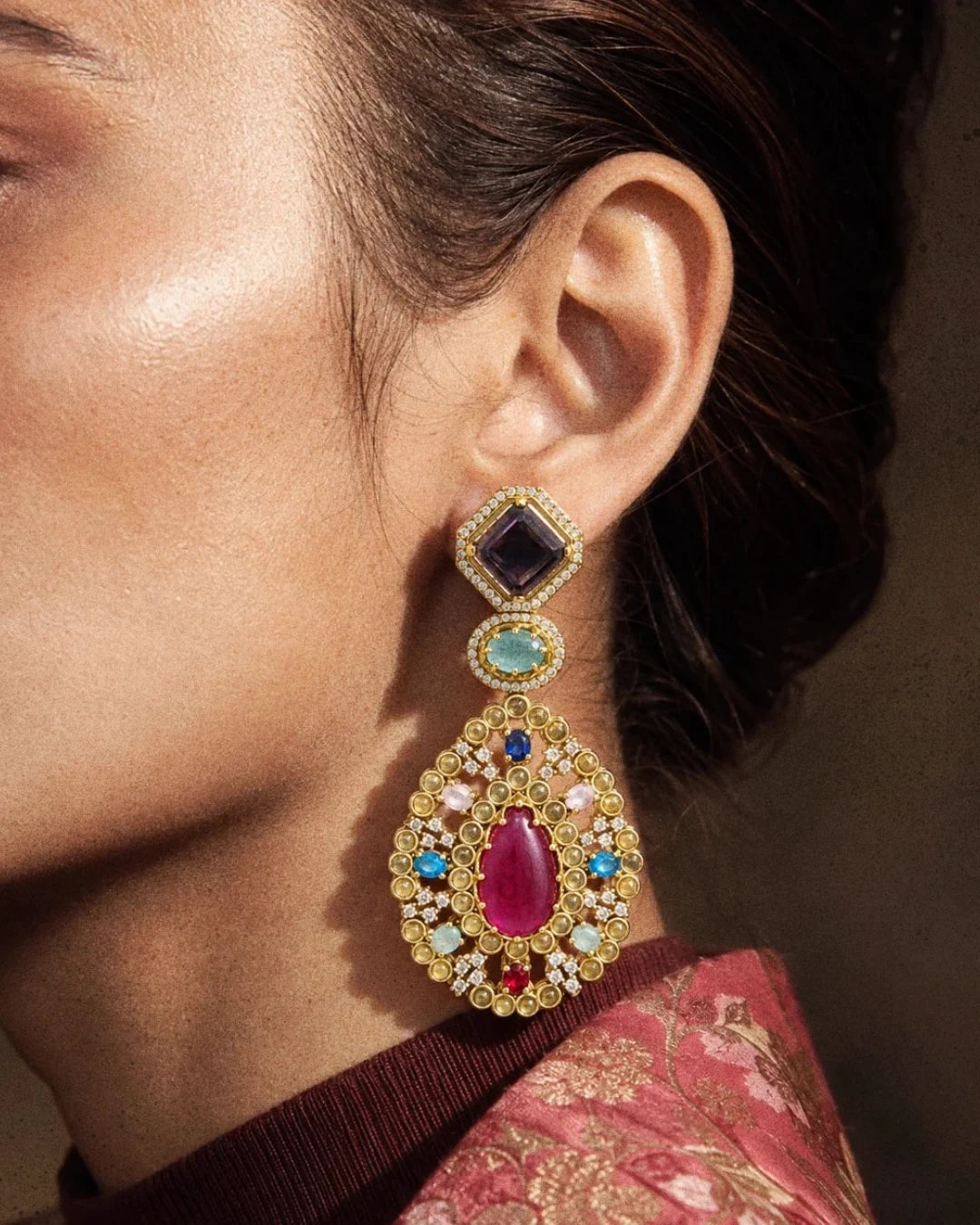 Navrang Vintage Cabochon Heritage Drop Earrings