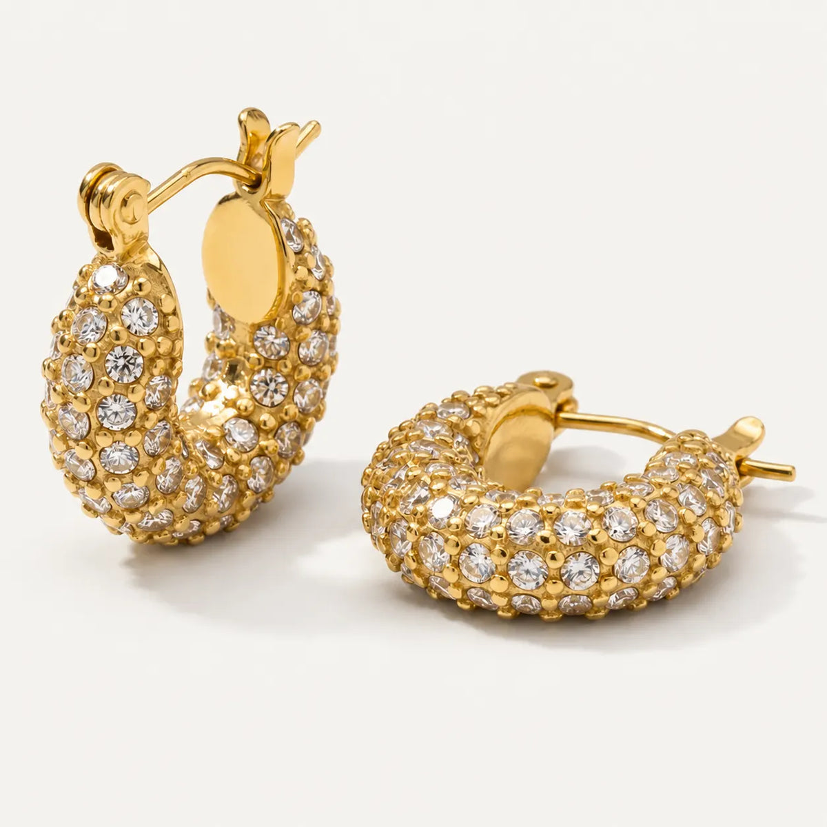 Lumi Pavé Huggies – waterproof huggie earrings for women, chunky full-pavé crystal huggies, anti-tarnish 18K gold PVD | Priskel Jewellery