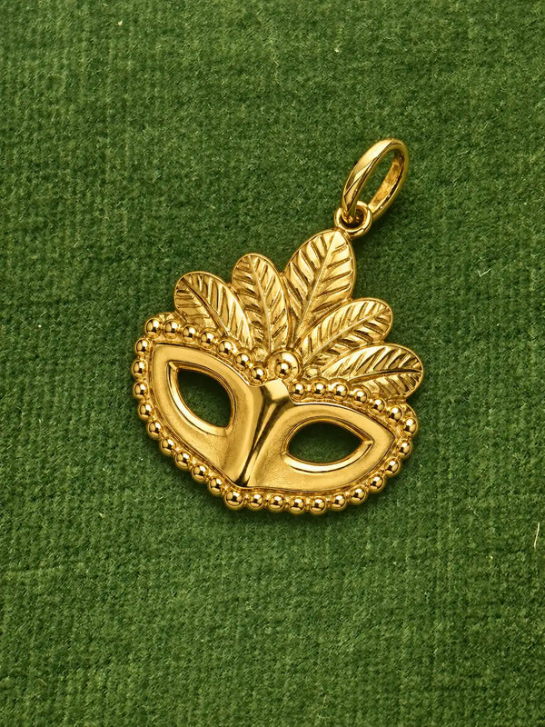 Masquerade Mask Charm on green fabric, 18K gold PVD