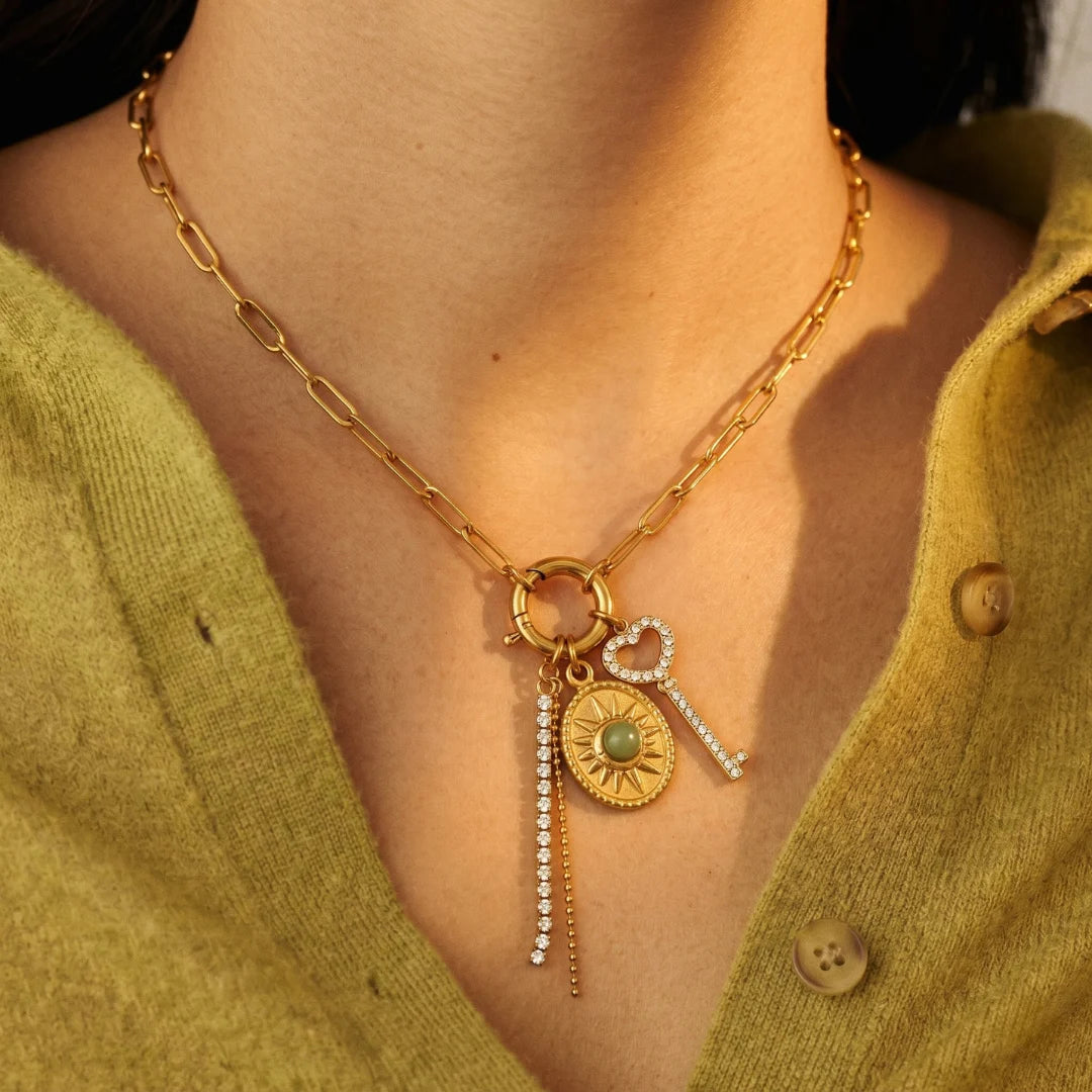 Heart Key Charm Necklace