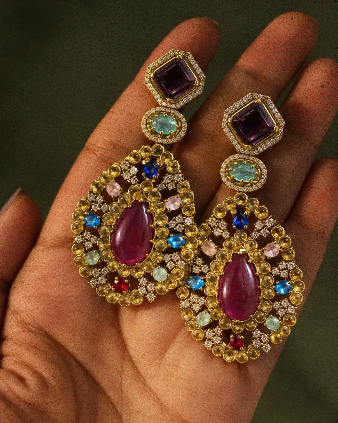Navrang Vintage Cabochon Heritage Drop Earrings
