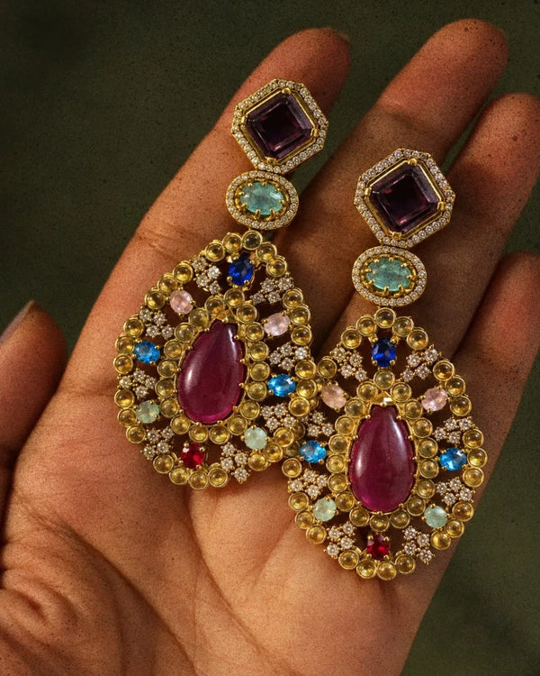 Navrang Vintage Cabochon Heritage Drop Earrings