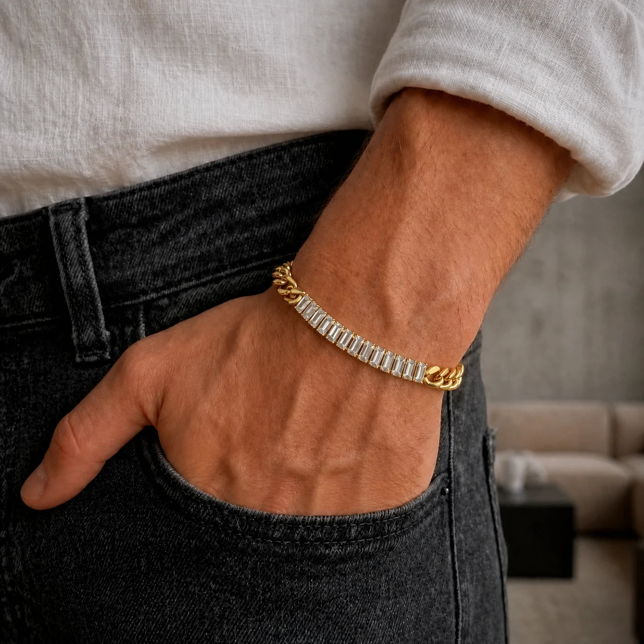 Ridge Baguette Curb Bracelet