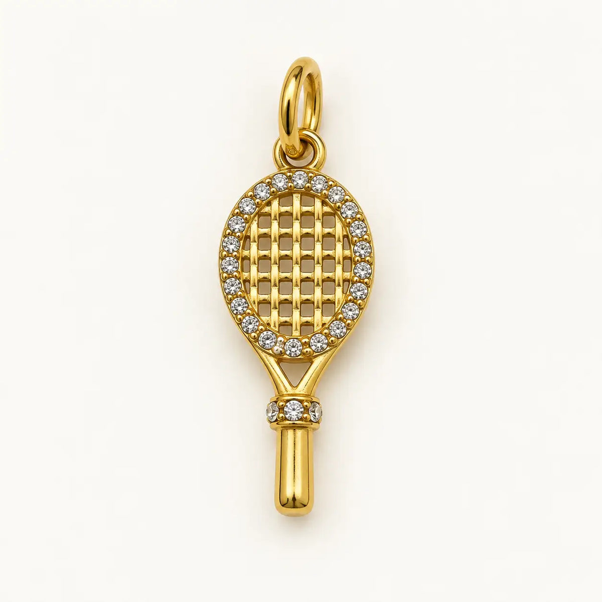 Pavé Tennis Racket Charm – waterproof gold charm, pavé-set tennis racket, anti-tarnish 18K gold PVD | Priskel Jewellery
