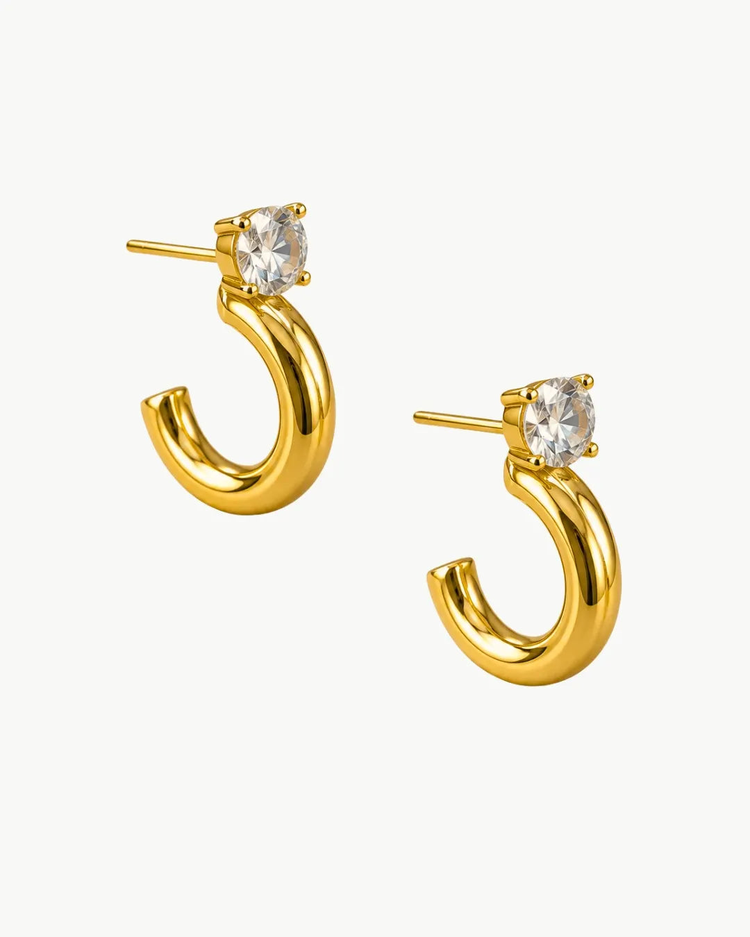 Crystal Solitaire Huggie Hoop Earrings for Women