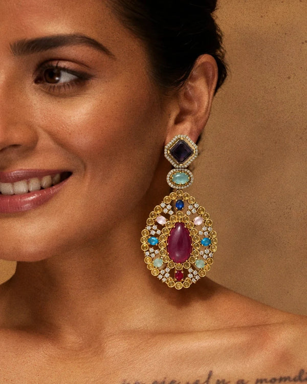 Navrang Vintage Cabochon Heritage Drop Earrings