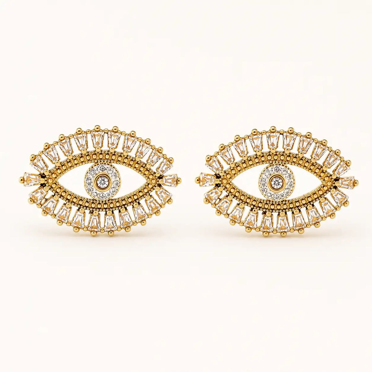 Radiant Nazar Earrings – waterproof evil eye earrings for women, evil eye studs with a crystal halo, anti-tarnish 18K gold PVD | Priskel Jewellery