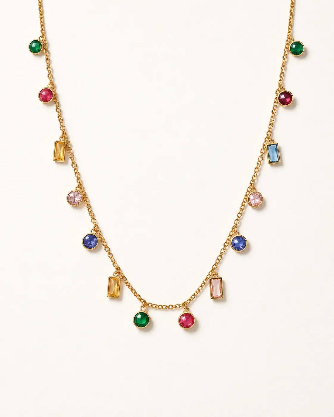 Rainbow Dainty Multi Charm Necklace – waterproof charm necklace for women, multicolour stone charms on a delicate chain, anti-tarnish 18K gold PVD | Priskel Jewellery
