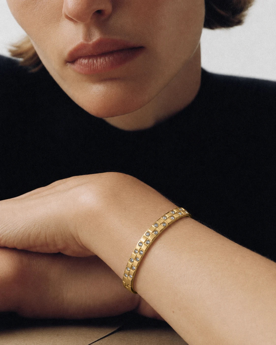 Double Row Crystal Bangle for Women
