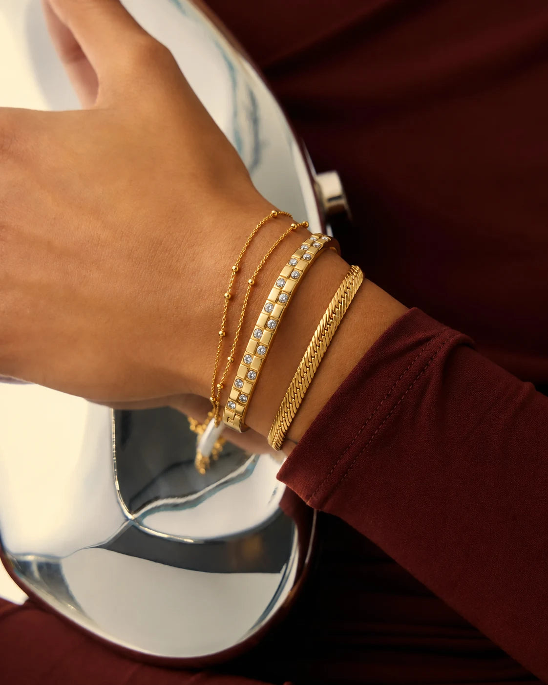 Double Row Crystal Bangle for Women