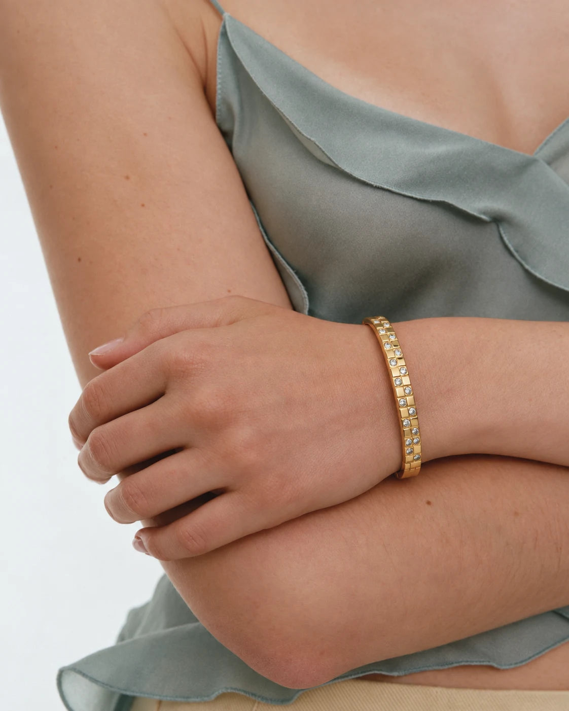 Double Row Crystal Bangle for Women